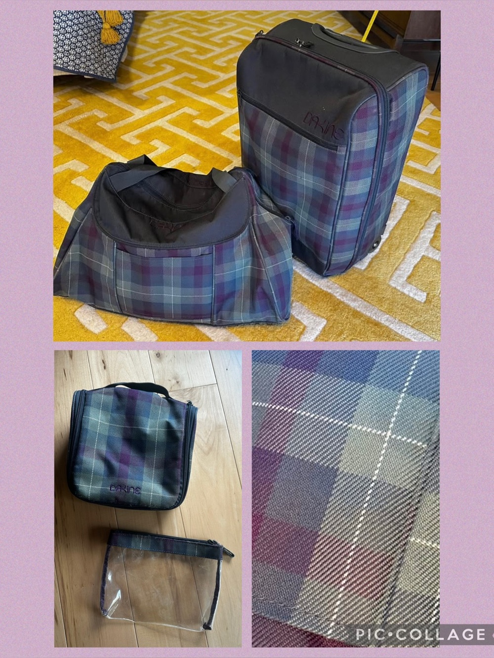 Dakine Travel Duffle and Carry-On Suitcase Luggage in Purple & Green Plaid